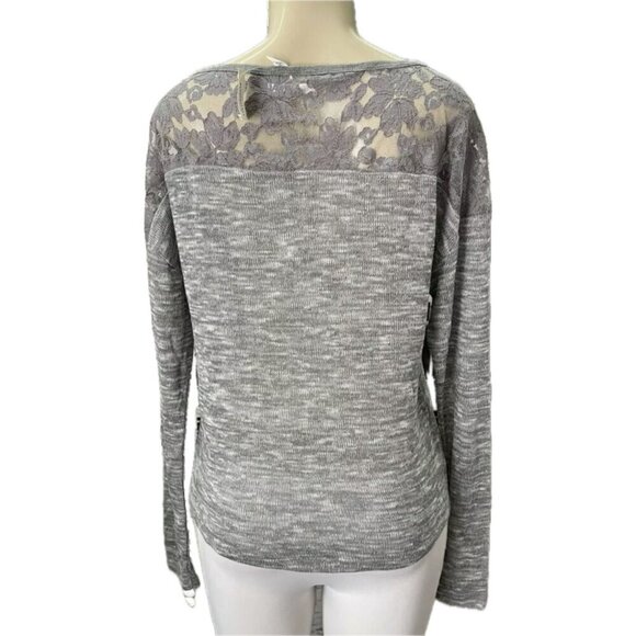 Aeropostale XL Gray Heather Crew Neckline Sheer Lace Back Long Sleeve Sweater - Picture 4 of 6